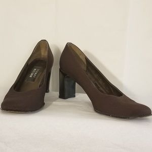 Stuart Weitzman | Brown Fabric Block Heels
